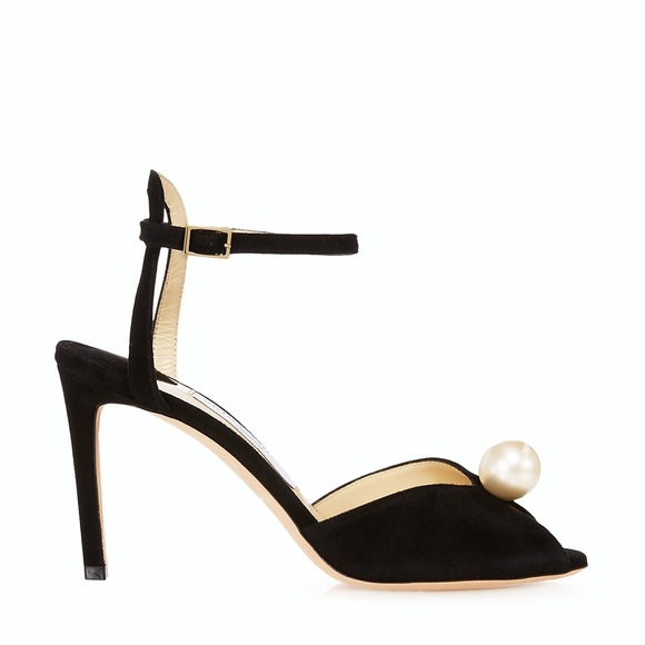 NWT Jimmy Choo Women's Black Suede Sacora 85 Embellished Heel Sandals Size 38.5 - Picture 4 of 14
